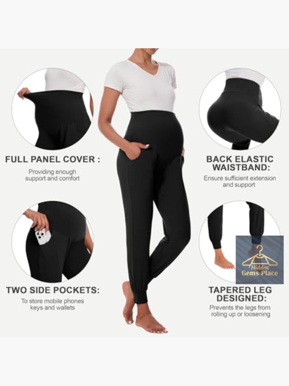 Maternity Pants with Pockets, Over Belly Joggers, Thick Pregnancy Sweatpants - Picture 3 of 7